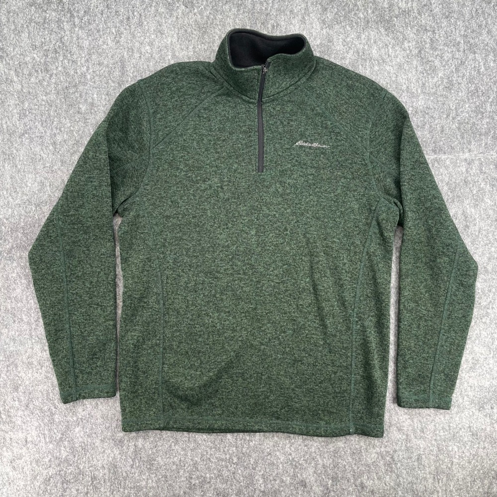 Eddie Bauer Pullover Mens Large Green 1/4 Zip Sweater Mock Neck